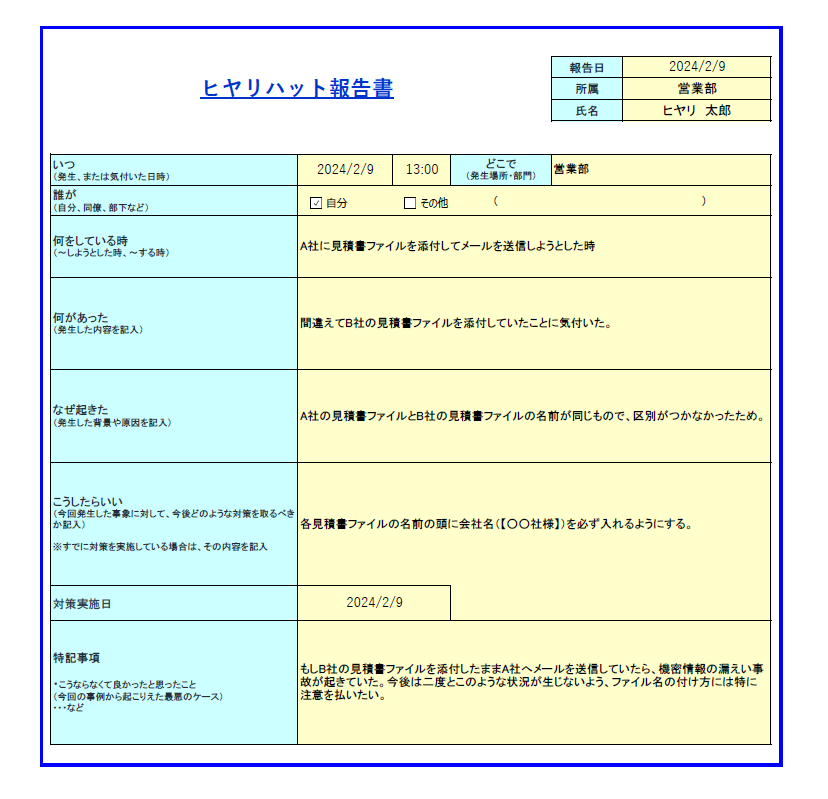 ヒヤリハット報告書テンプレート　ダウンロード